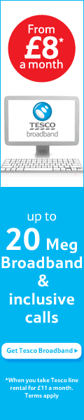 Tesco Broadband - Up to 20 Mbps from �8 a month.